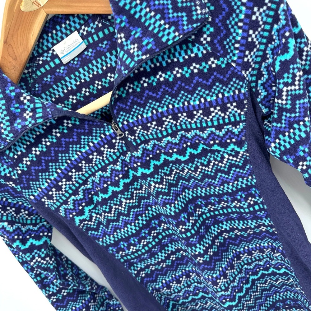Columbia Quarter Zip Fleece Women's S Blue Fair‎ Isle Geometric Print Pullover